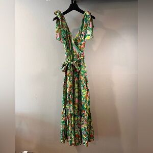 J. Crew Green and Orange Floral Maxi Dress